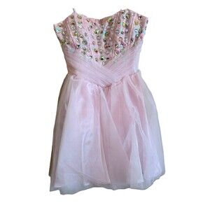 Masquerade Prom Dress Sz 5/6 Pale Pink Jeweled Tulle Strapless Short Formal